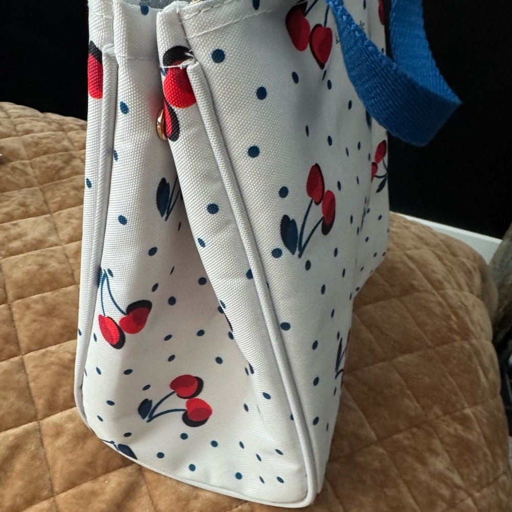 Kate Spade White and Blue Tote Bag with Cherry Print-insulated/mesh pocket too🍒 - Picture 9 of 12
